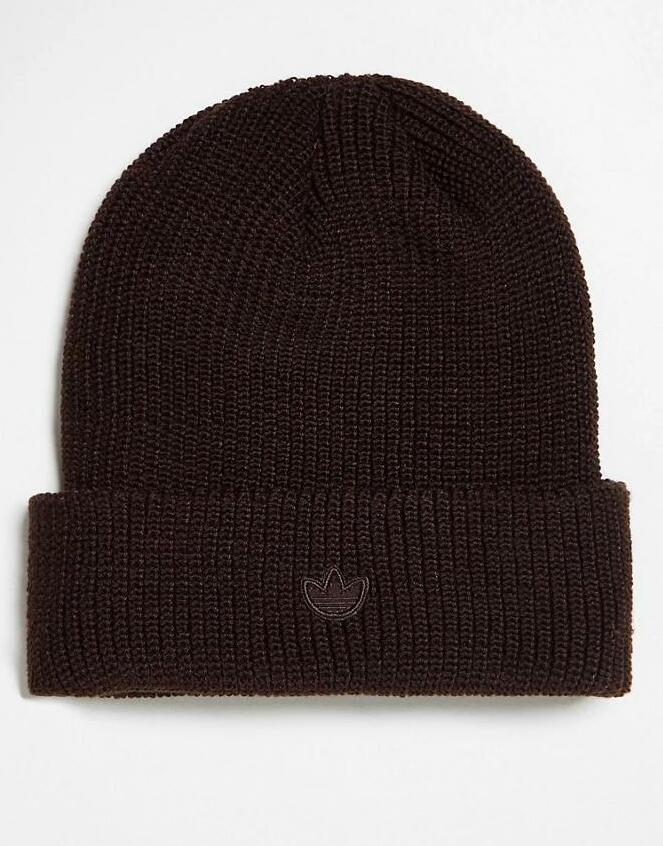 brązowa czapka beanie prążki logo 