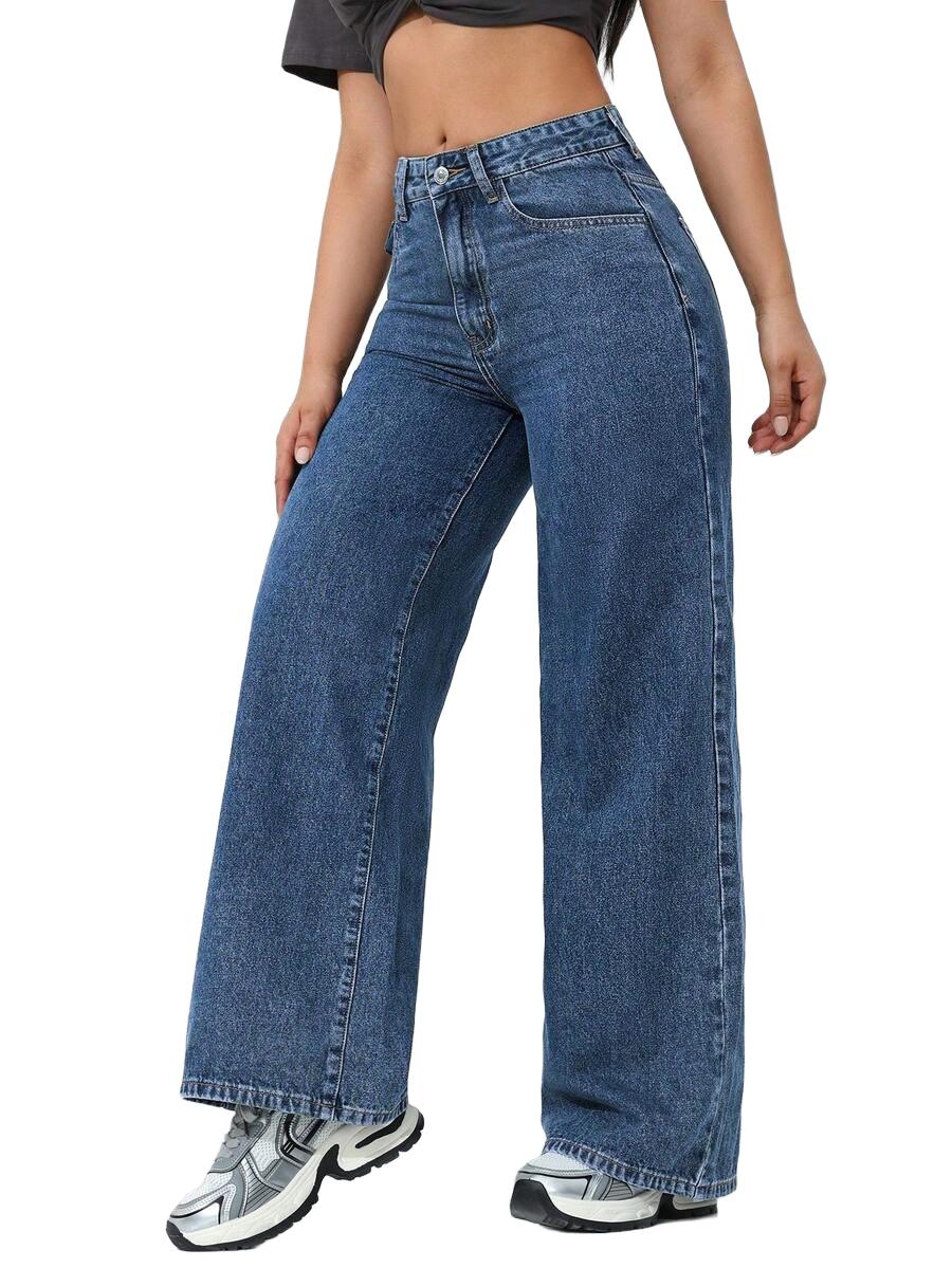 proste spodnie wysoki stan jeans