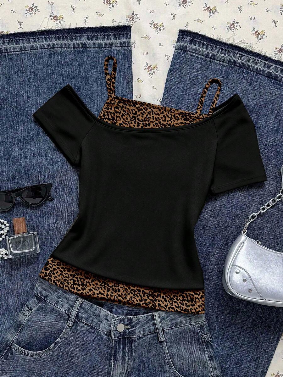 asymetryczny top animal print