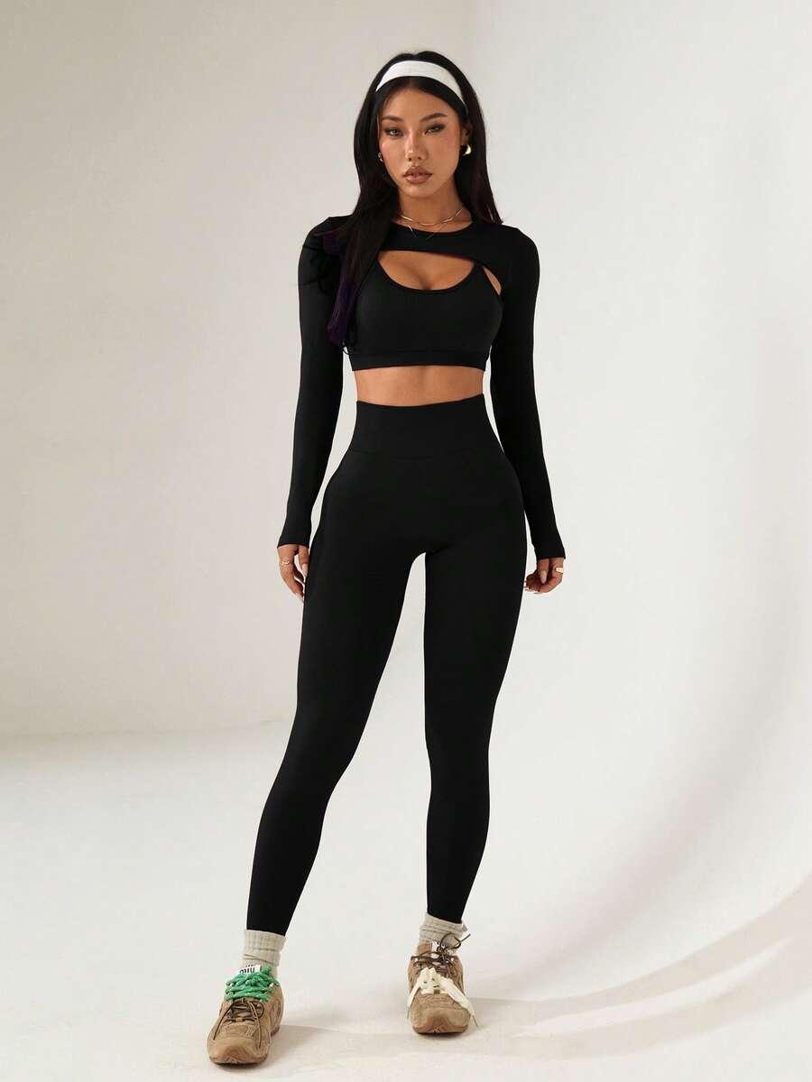 legginsy top narzutka komplet sportowy