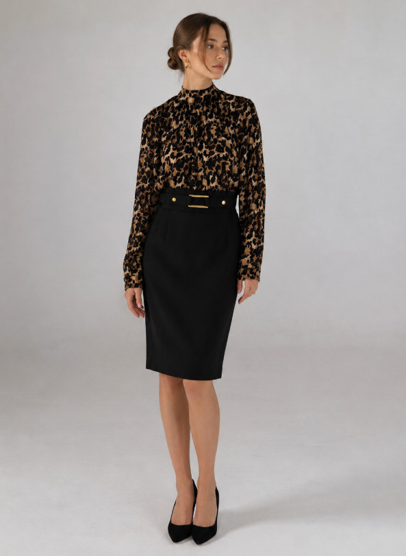 sukienka przed kolano łączenie animal print zdobienie