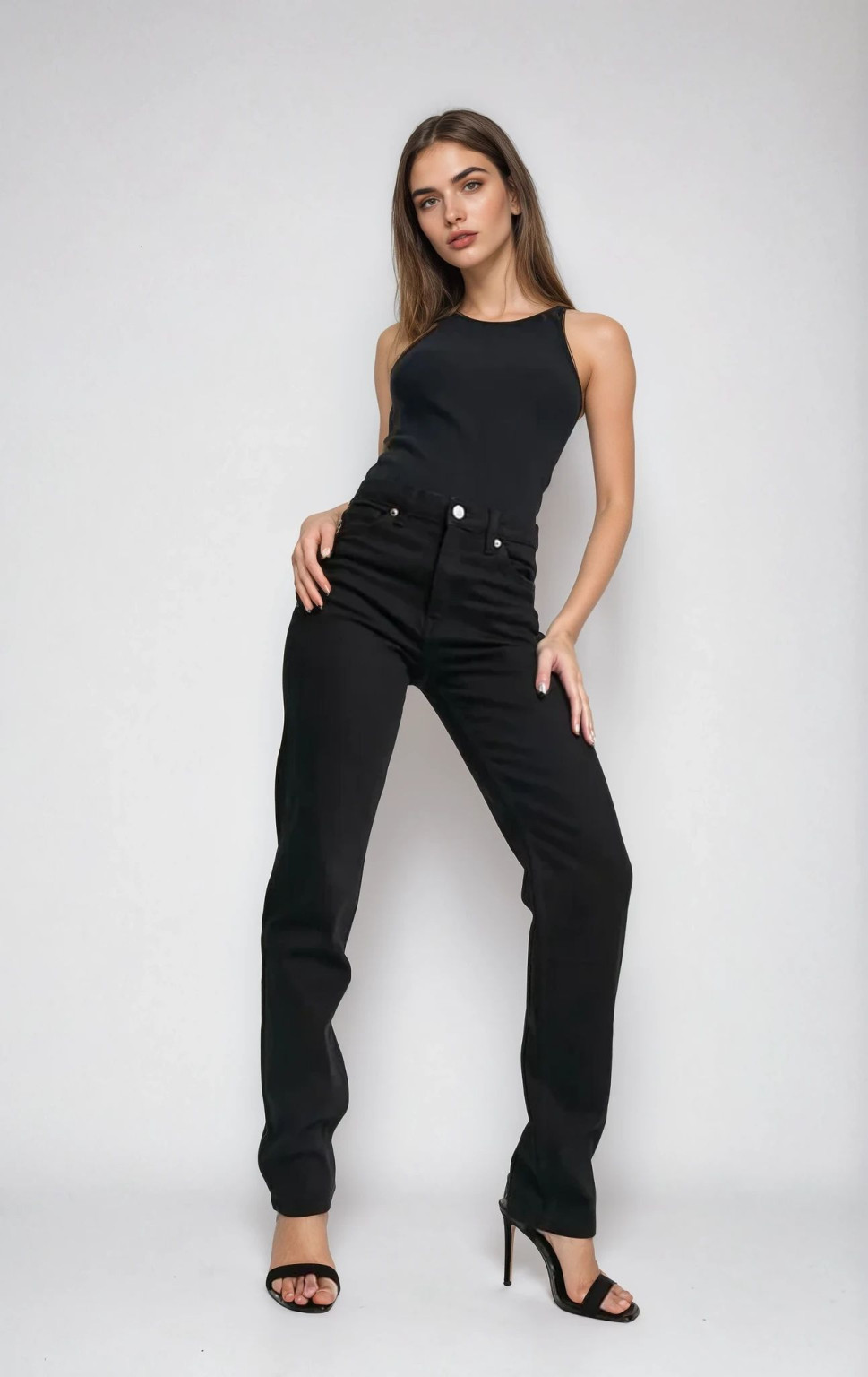 czarne spodnie jeans mid waist