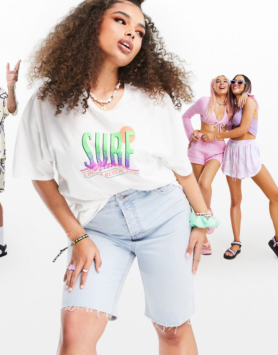 biały t-shirt print 