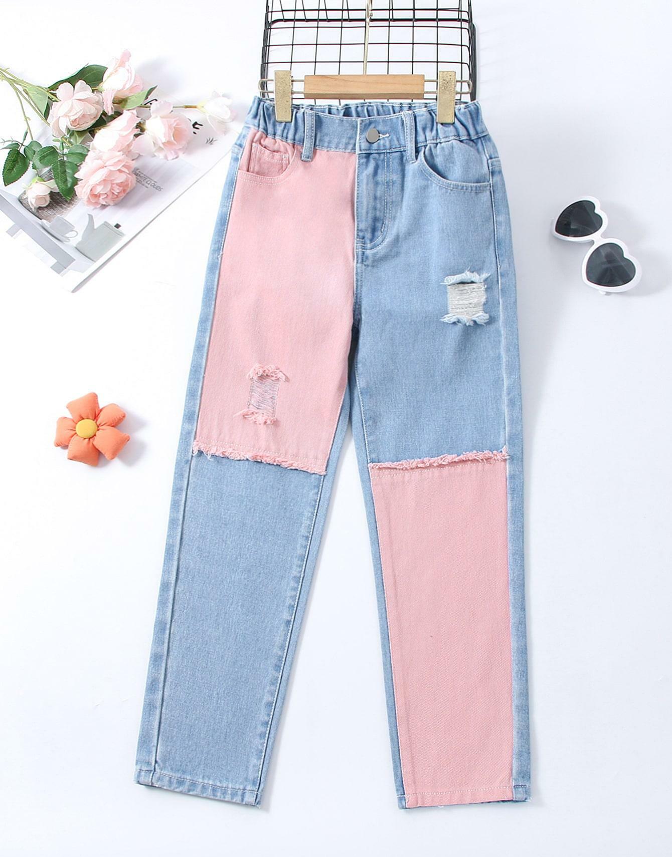 spodnie mom jeans kontrast ripped