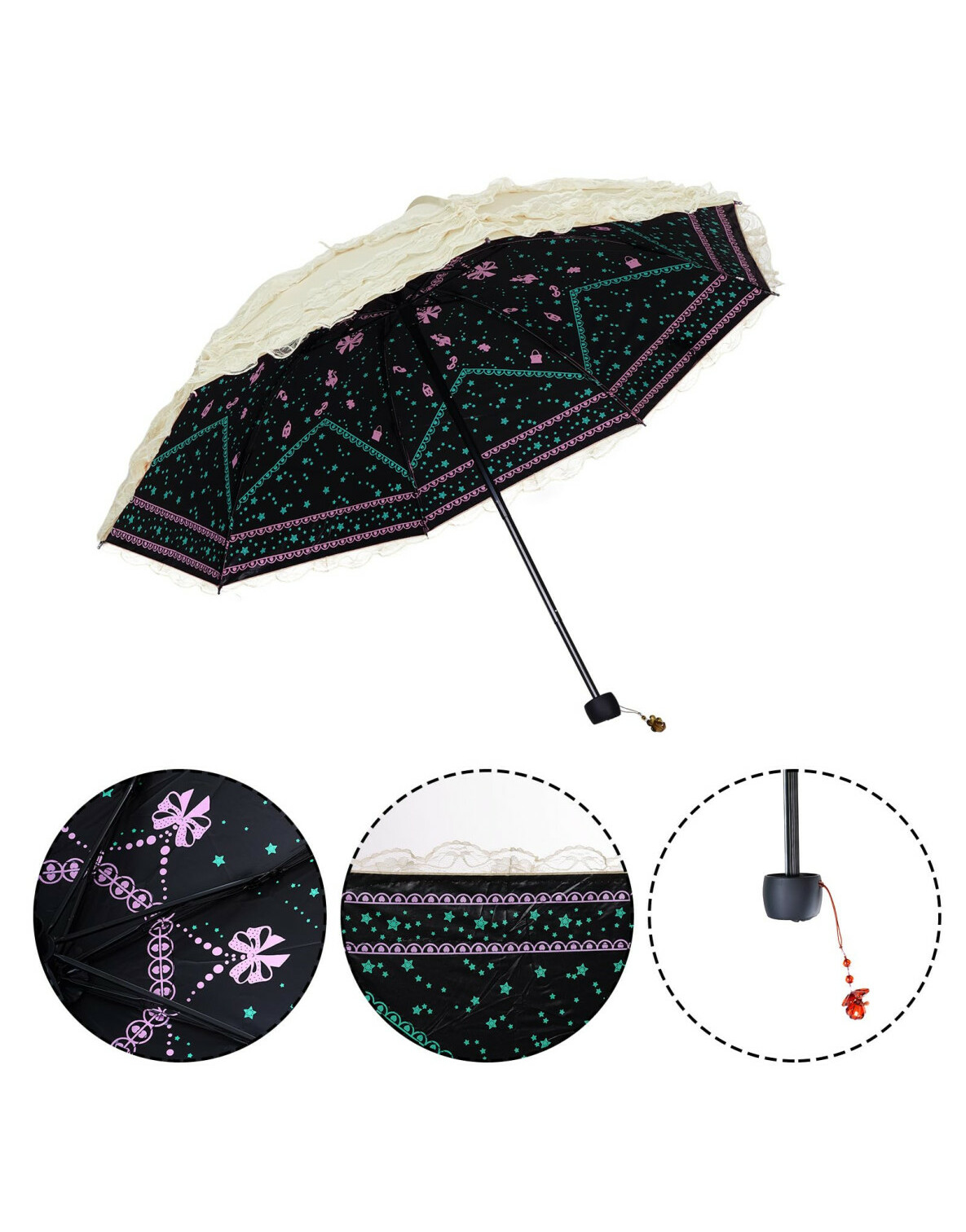 parasol gothic koronka kontrast ochrona uv zdobienie