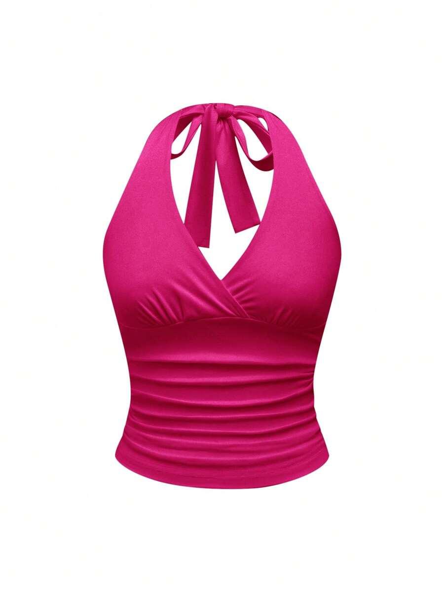 RÓŻOWY TOP WIĄZANIE NA SZYI
