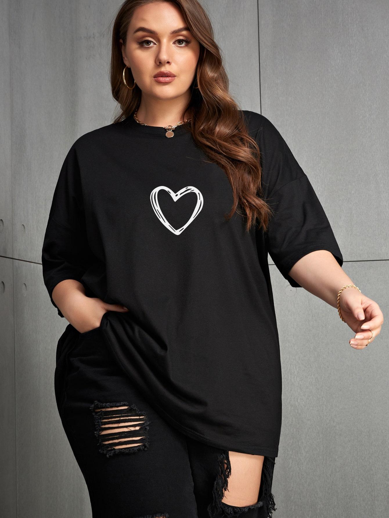 czarny t-shirt nadruk serce