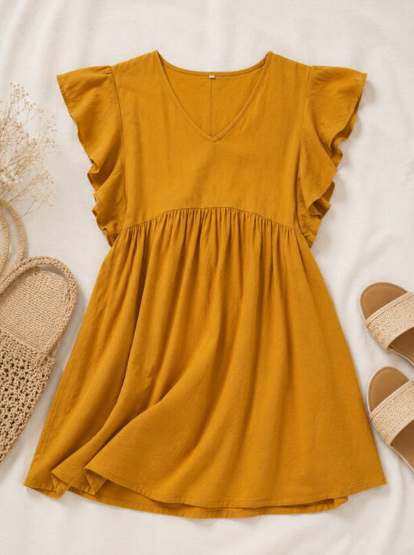 mini sukienka v-neck falbanki