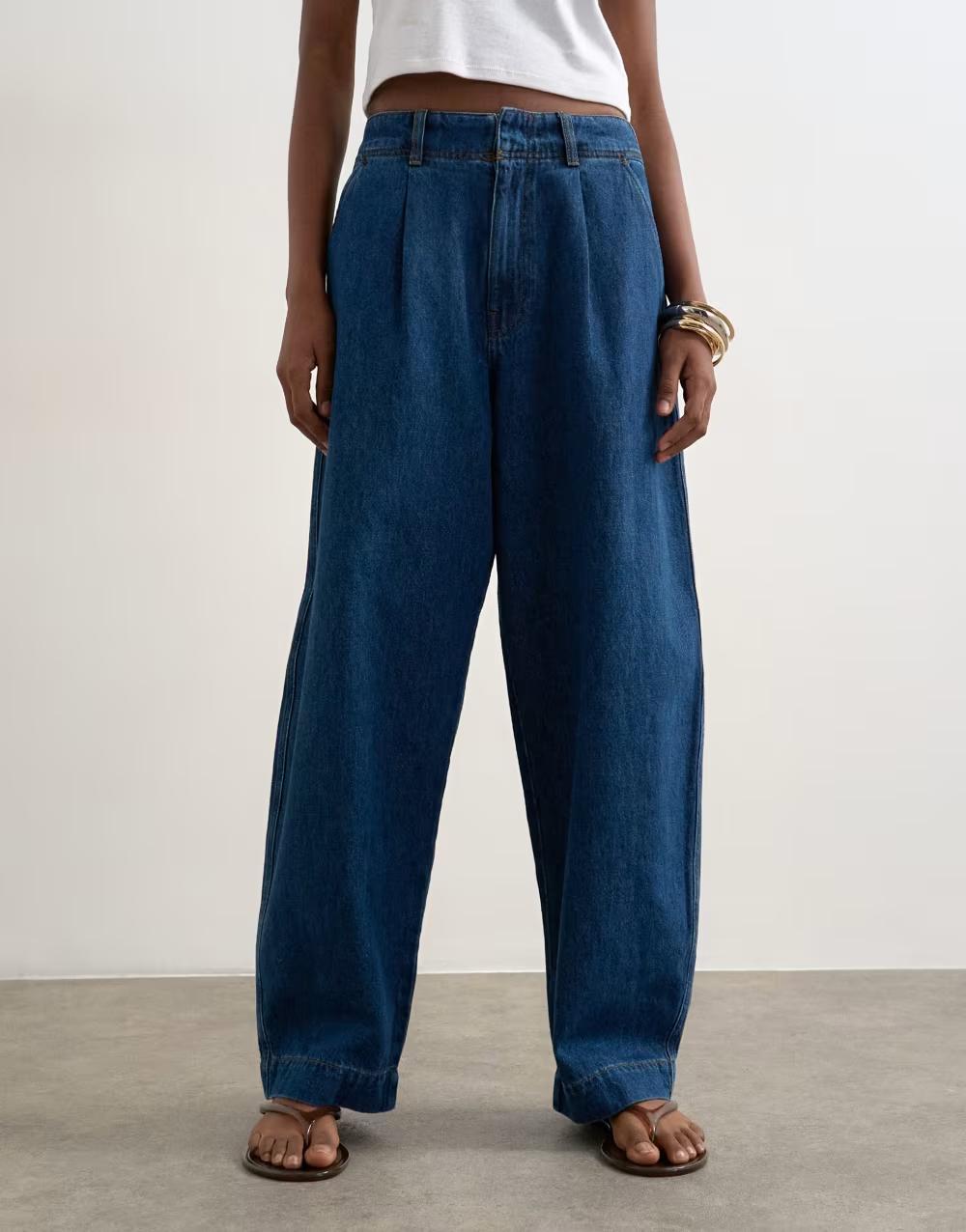 NIEBIESKIE SPODNIE JEANS SZEROKIE NOGAWKI