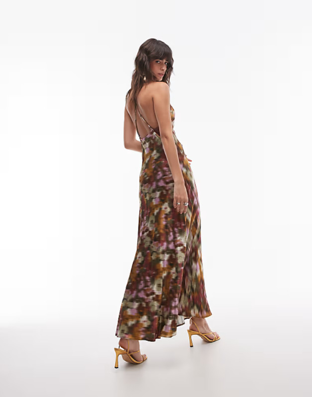 SATYNOWA MAXI SUKIENKA V-NECK 