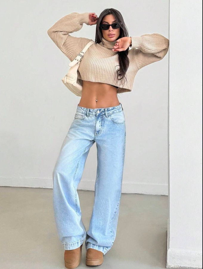 NIEBIESKIE SPODNIE JEANS PROSTA NOGAWKA 