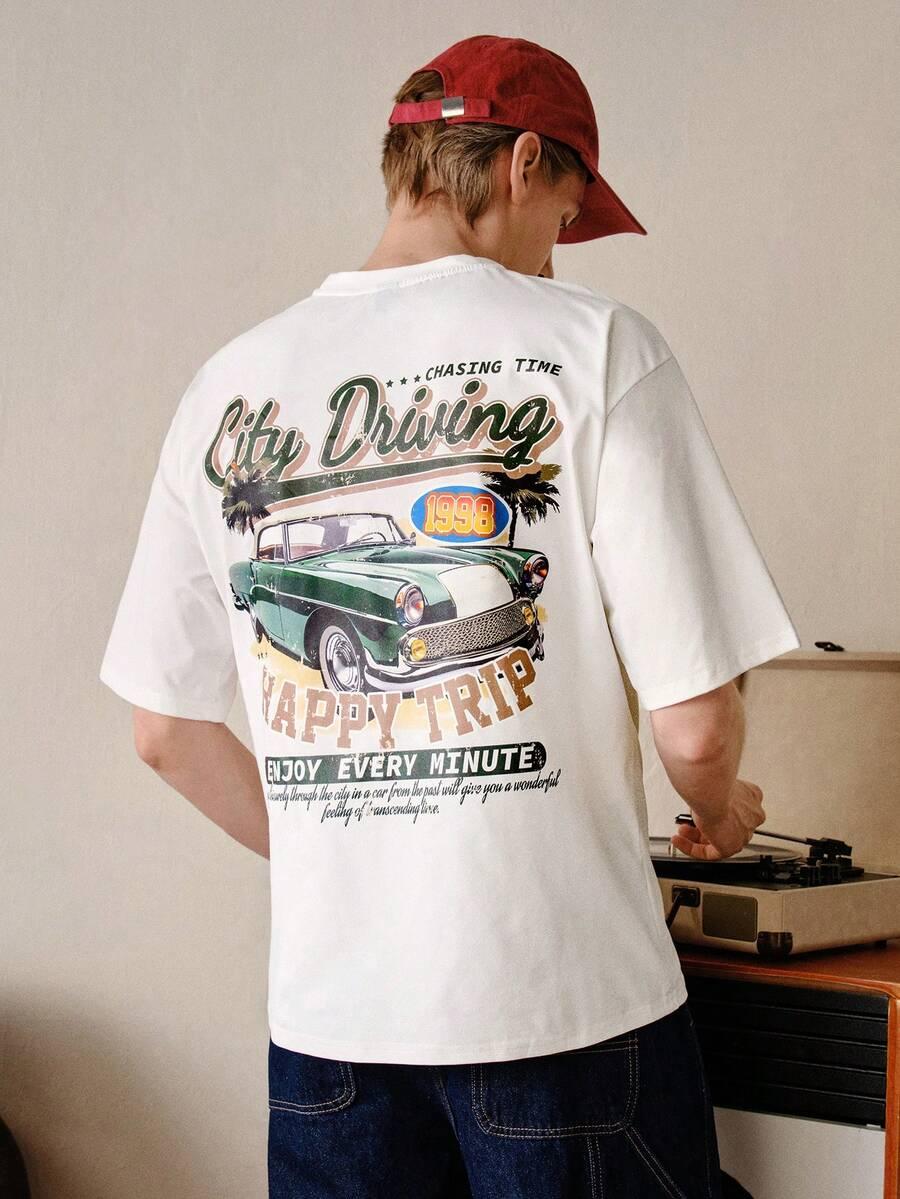 t-shirt okrągły dekolt nadruk 