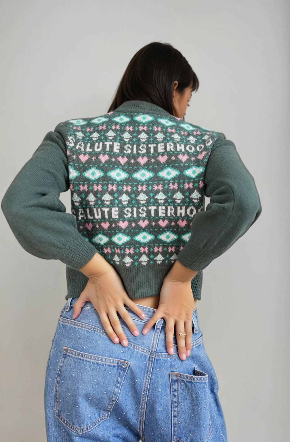 ZIELONY SWETER PRINT