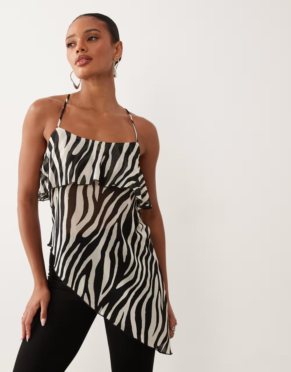 asymetryczny top animal print