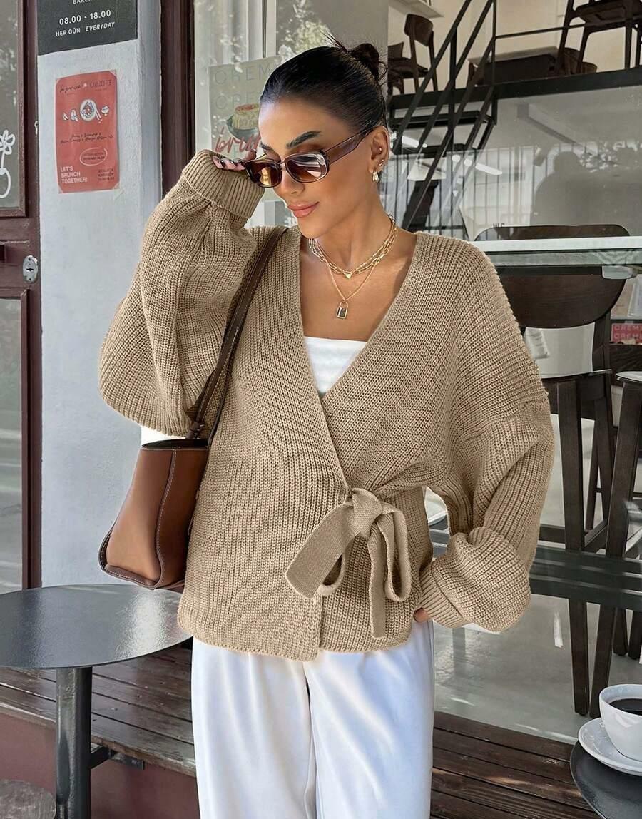 BEŻOWY SWETER WIĄZANIE 