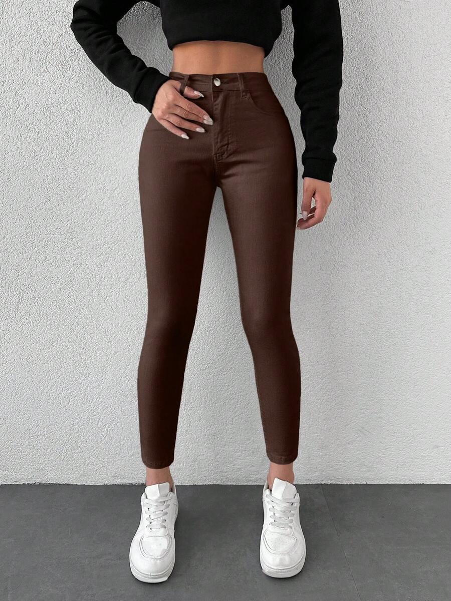 BRĄZOWE SPODNIE JEANS