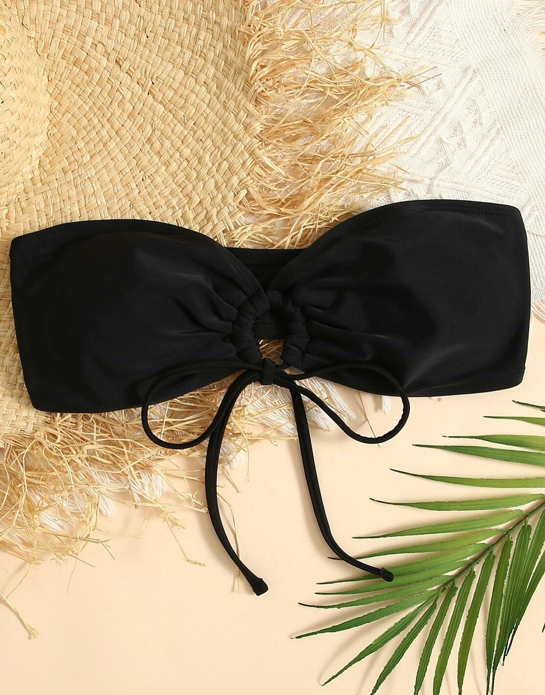 czarna góra od bikini bandeau wiązanie wycięcie