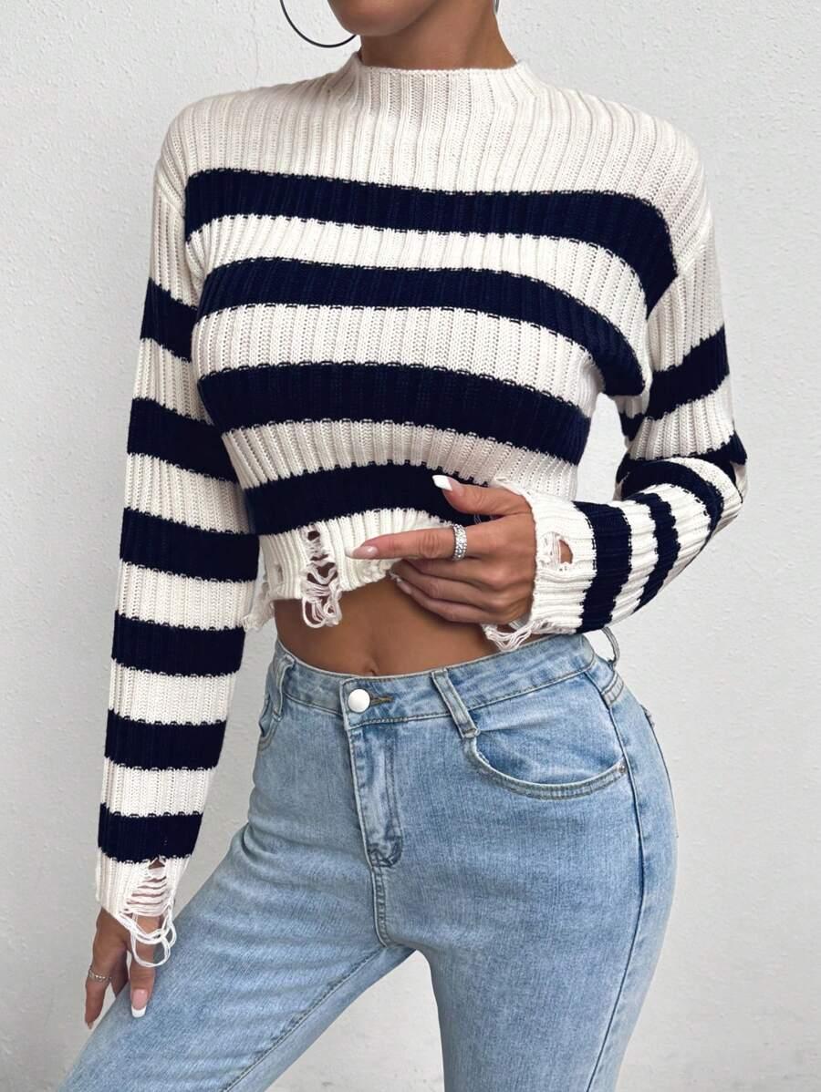 dzianinowy sweter paski