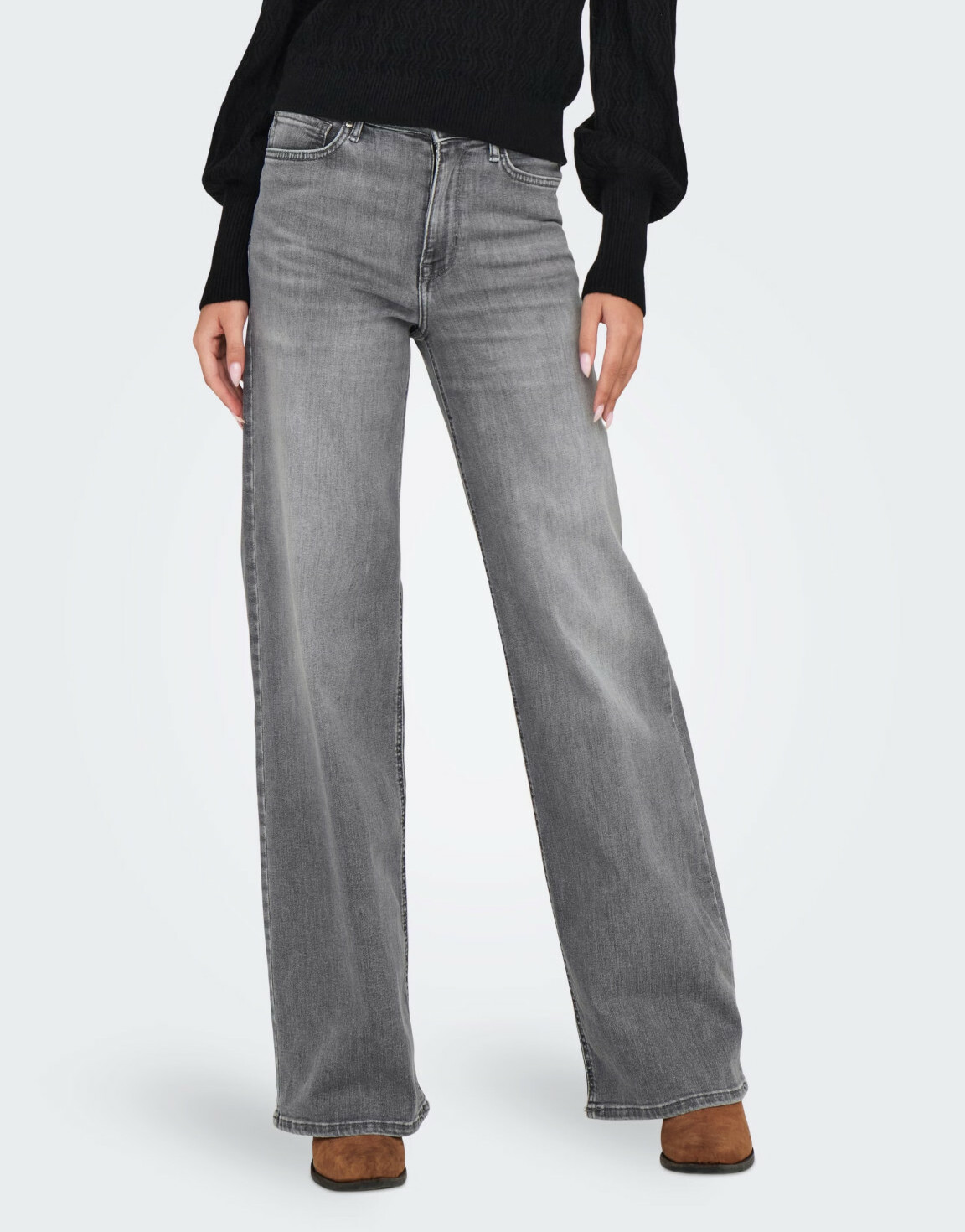 szare spodnie jeans wide leg