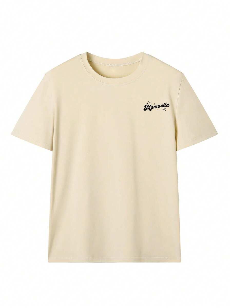 beżowy t-shirt napis