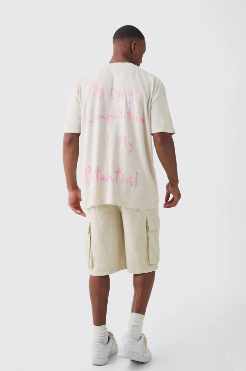 BEŻOWY T-SHIRT NADRUK