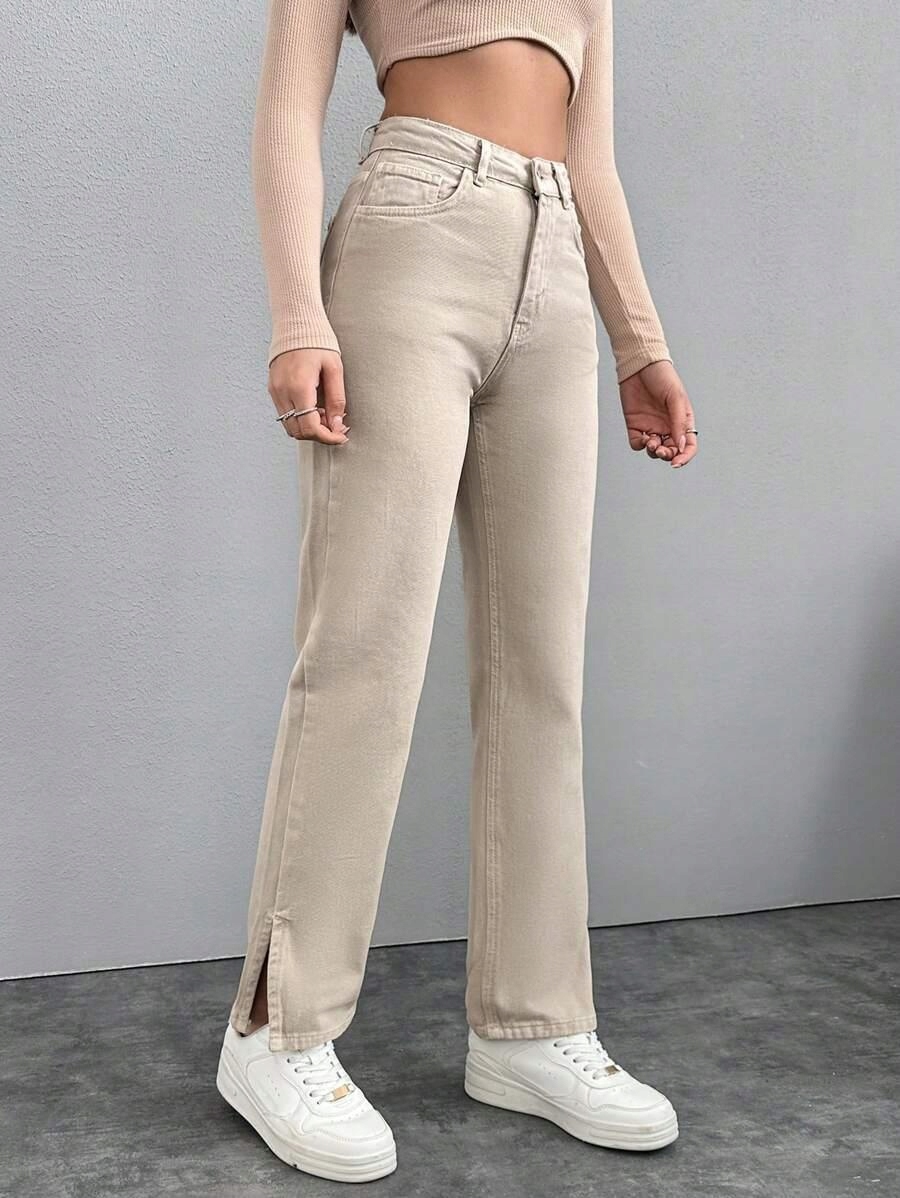 BEŻOWE SPODNIE JEANS