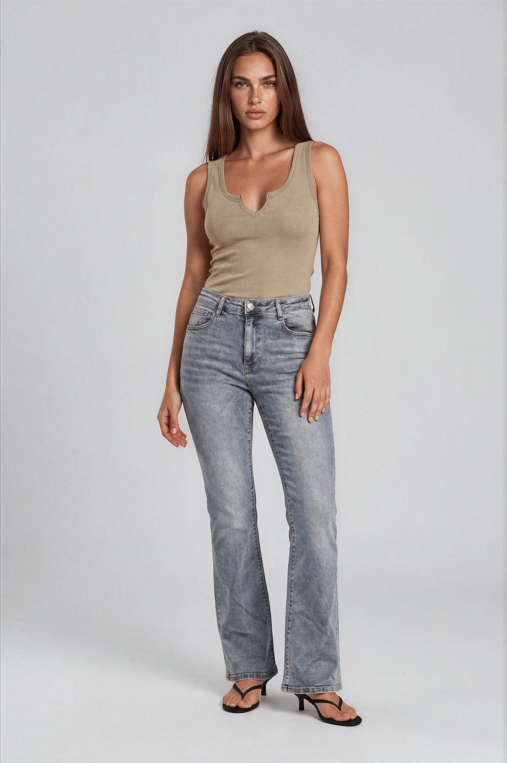 spodnie jeans dzwony wysoki stan
