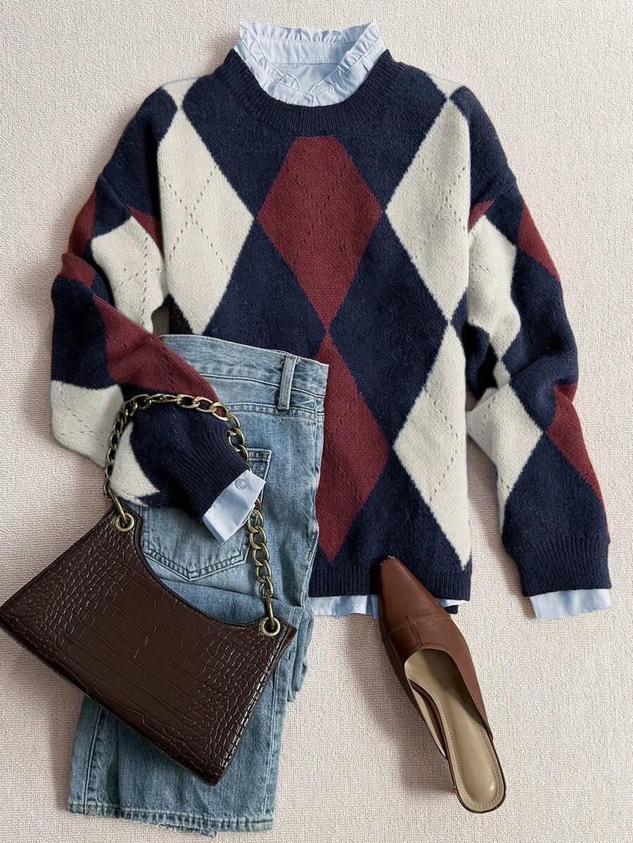 dzianinowy sweter wzór paski 