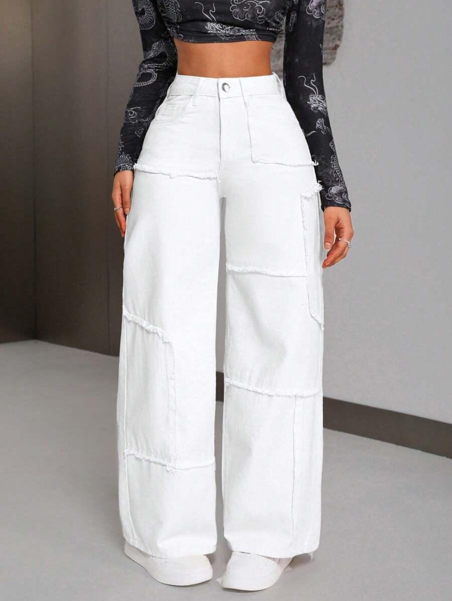 BIAŁE SPODNIE JEANS WYSOKI STAN 