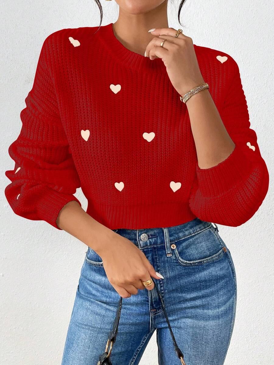 DZIANINOWY SWETER WZÓR SERCA
