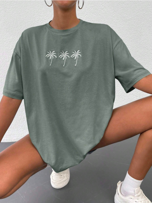 ZIELONY T-SHIRT HAFT PALMY