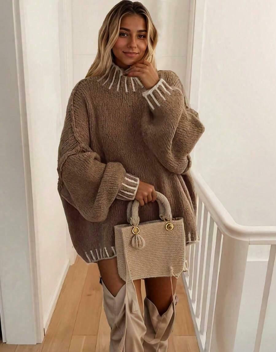 BRĄZOWY SWETER OVERSIZE