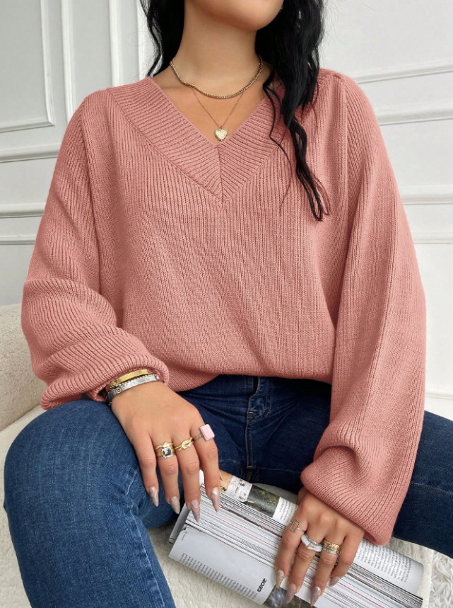 RÓŻOWY SWETER V-NECK