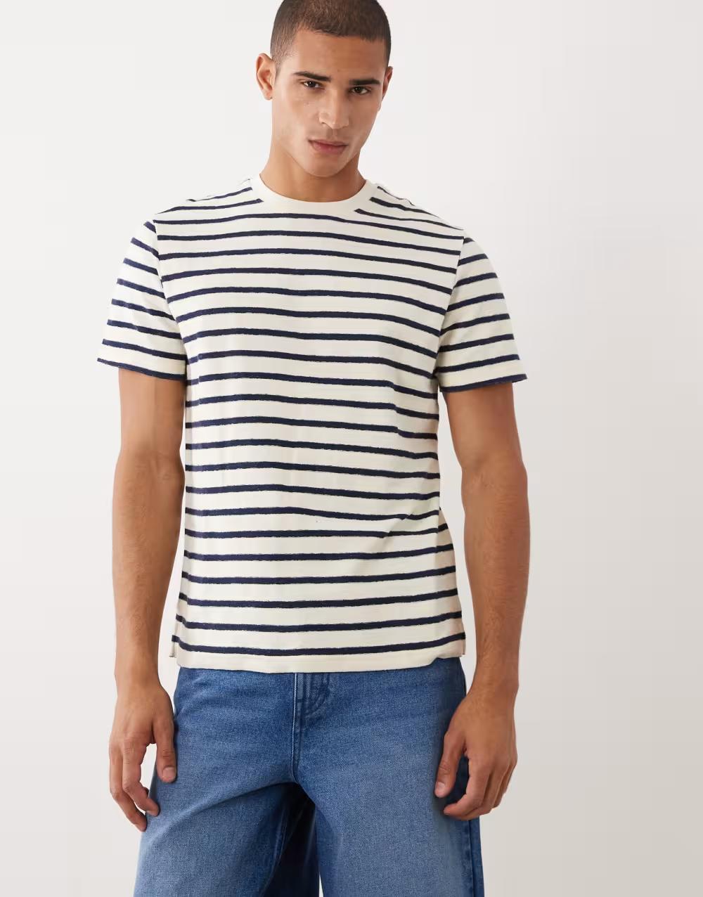 bawełniany t-shirt w paski okrągły dekolt