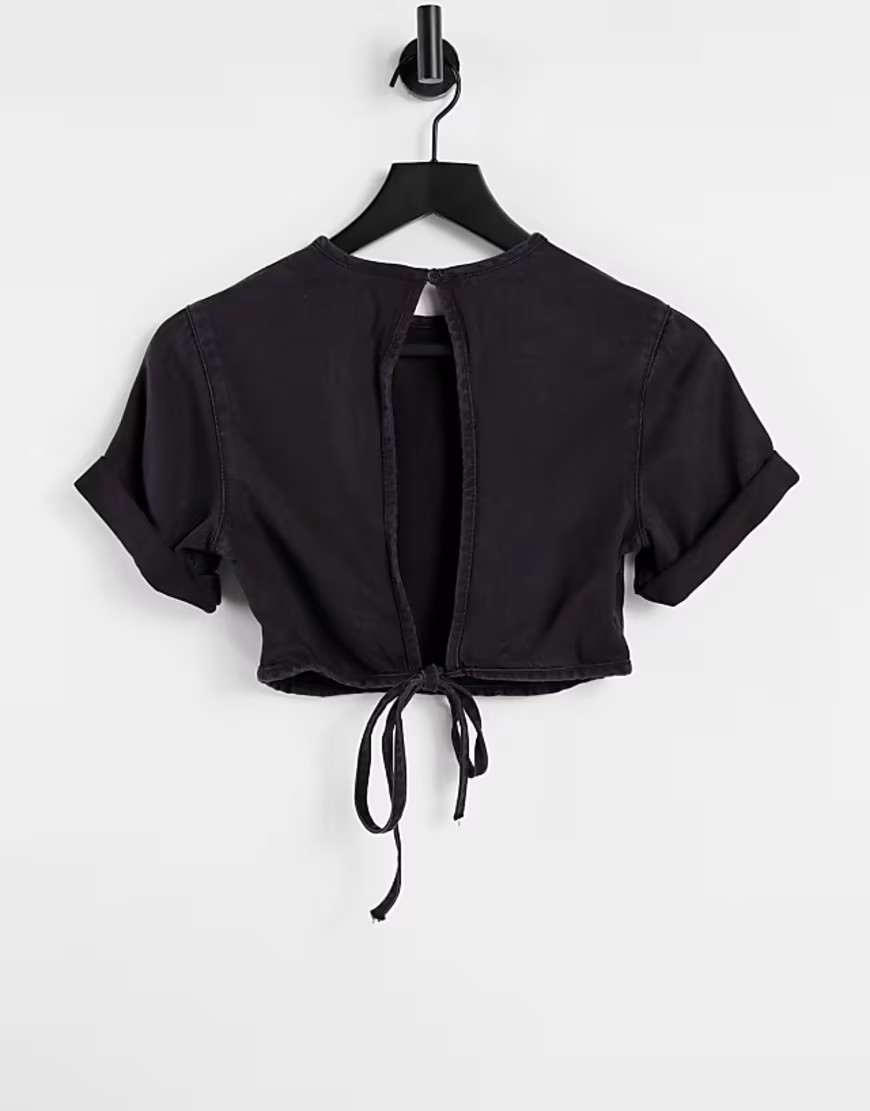 CZARNY TOP JEANS WIĄZANIE