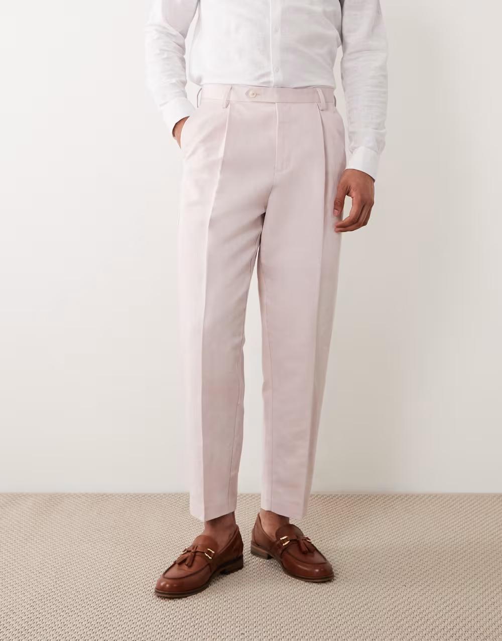 RÓZOWE LNIANE ELEGANCKIE SPODNIE