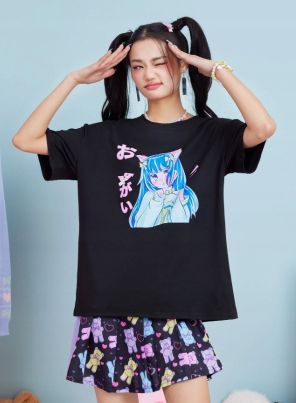 CZARNY T-SHIRT PRINT PIŻAMA