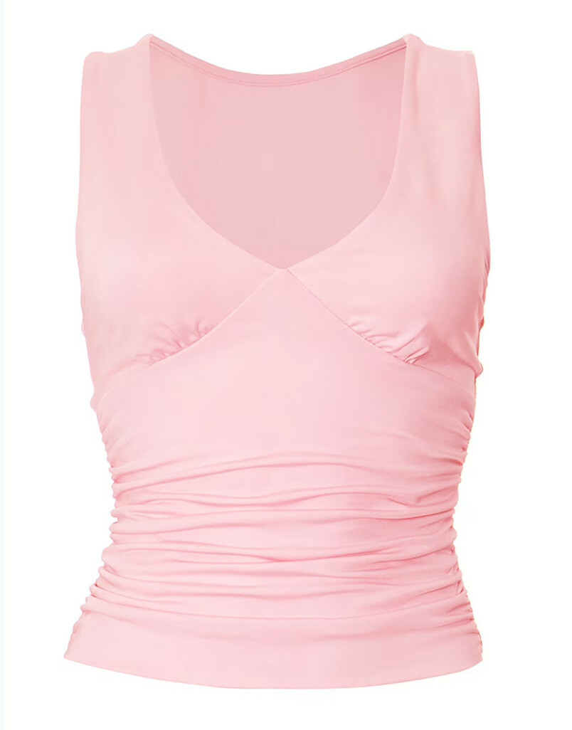 różowy top v-neck marszczenia