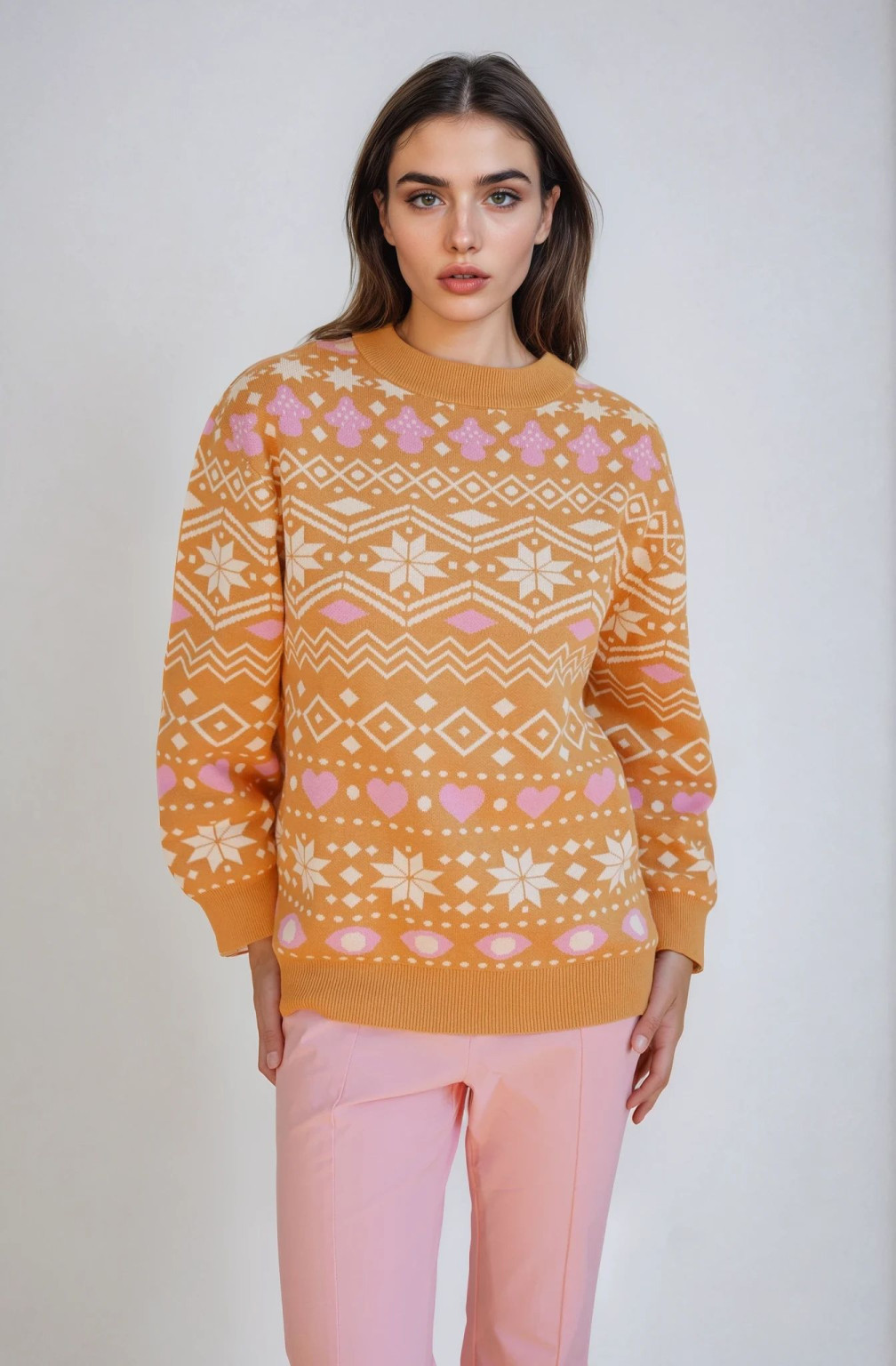 SWETER OKRĄGŁY DEKOLT PRINT