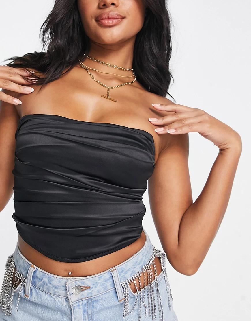 satynowy crop top marszczenie