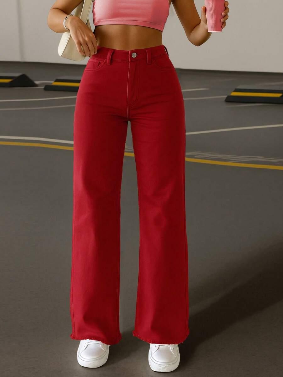CZERWONE SPODNIE JEANS