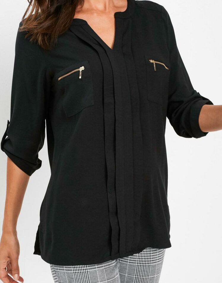 BLUZKA DAMSKA V-NECK KLASYCZNA WISKOZA 3/4 RĘKAW