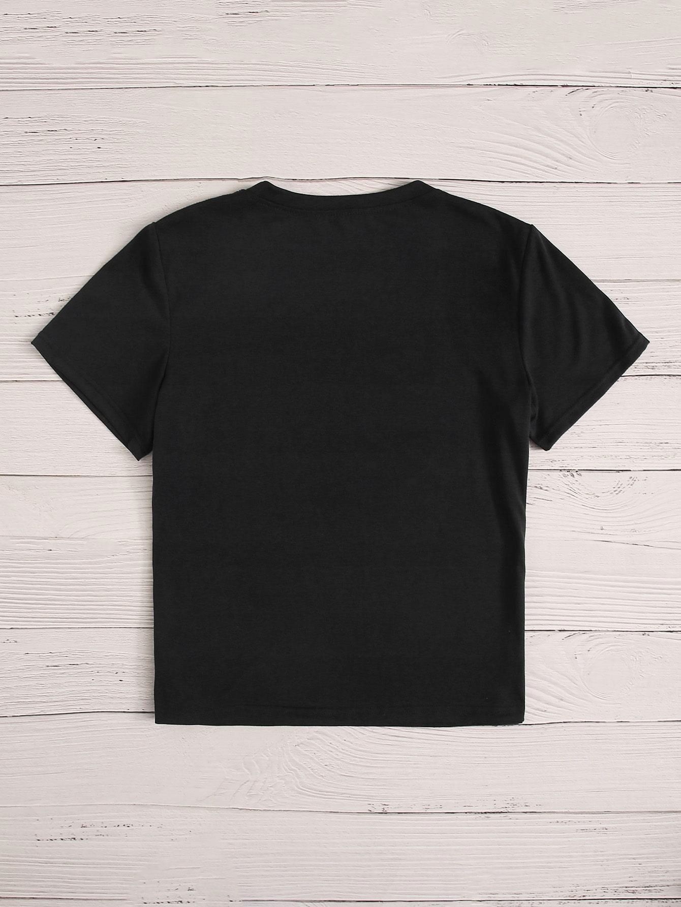 czarny t-shirt okrągły dekolt