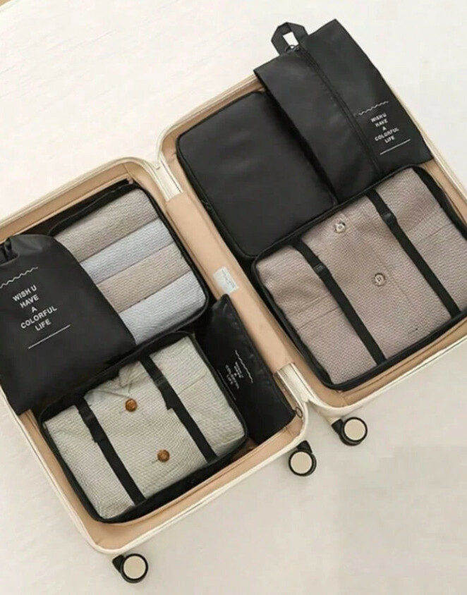 czarne organizery do walizki 7-pack