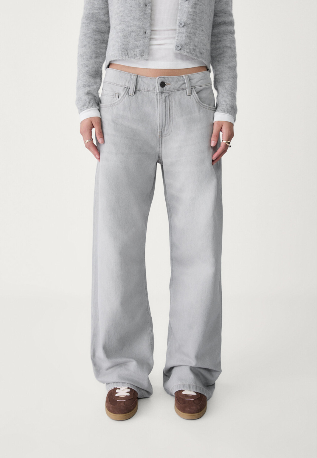 SZARE SZEROKIE SPODNIE JEANS