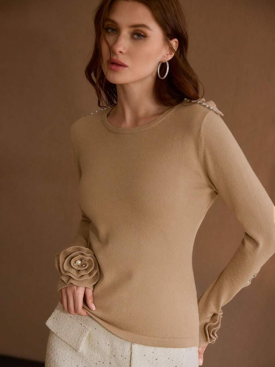 BEŻOWY SWETER ZDOBIENIE