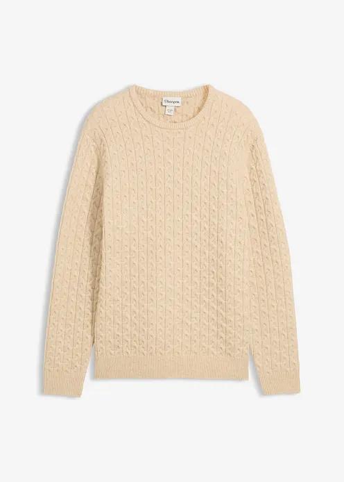 SWETER BEŻOWY MĘSKI WKŁADANY PRZEZ GŁOWĘ