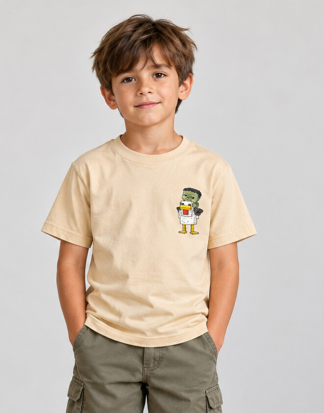 beżowy t-shirt nadruk