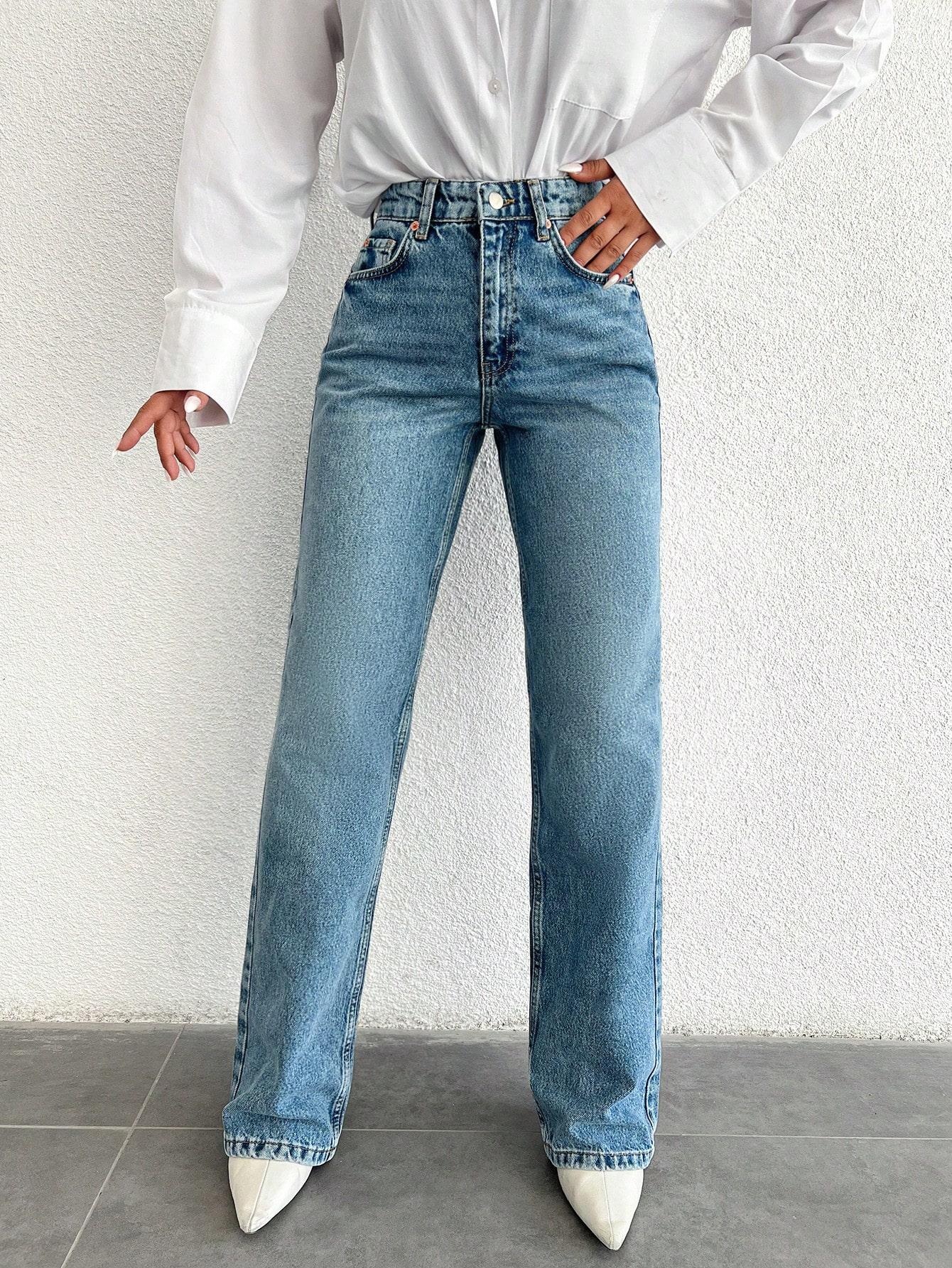 SPODNIE JEANS wysoki stan proste nogawki