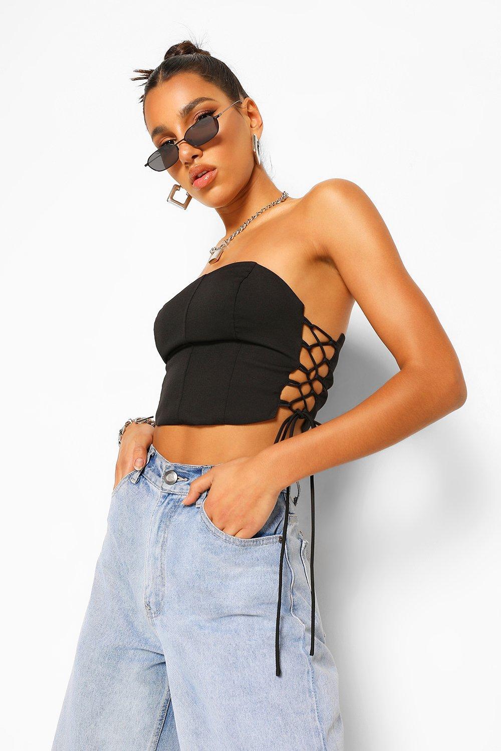 czarny crop top wiązania